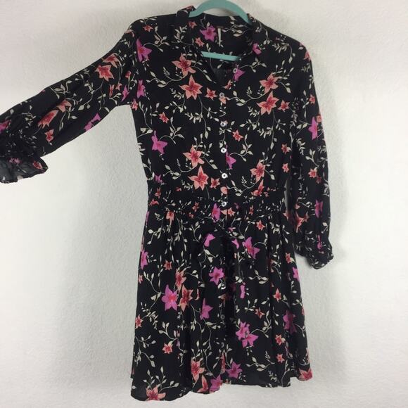Free People Lighten Up Black Floral Long Sleeve Button Aline Mini Dress XS - Picture 11 of 14